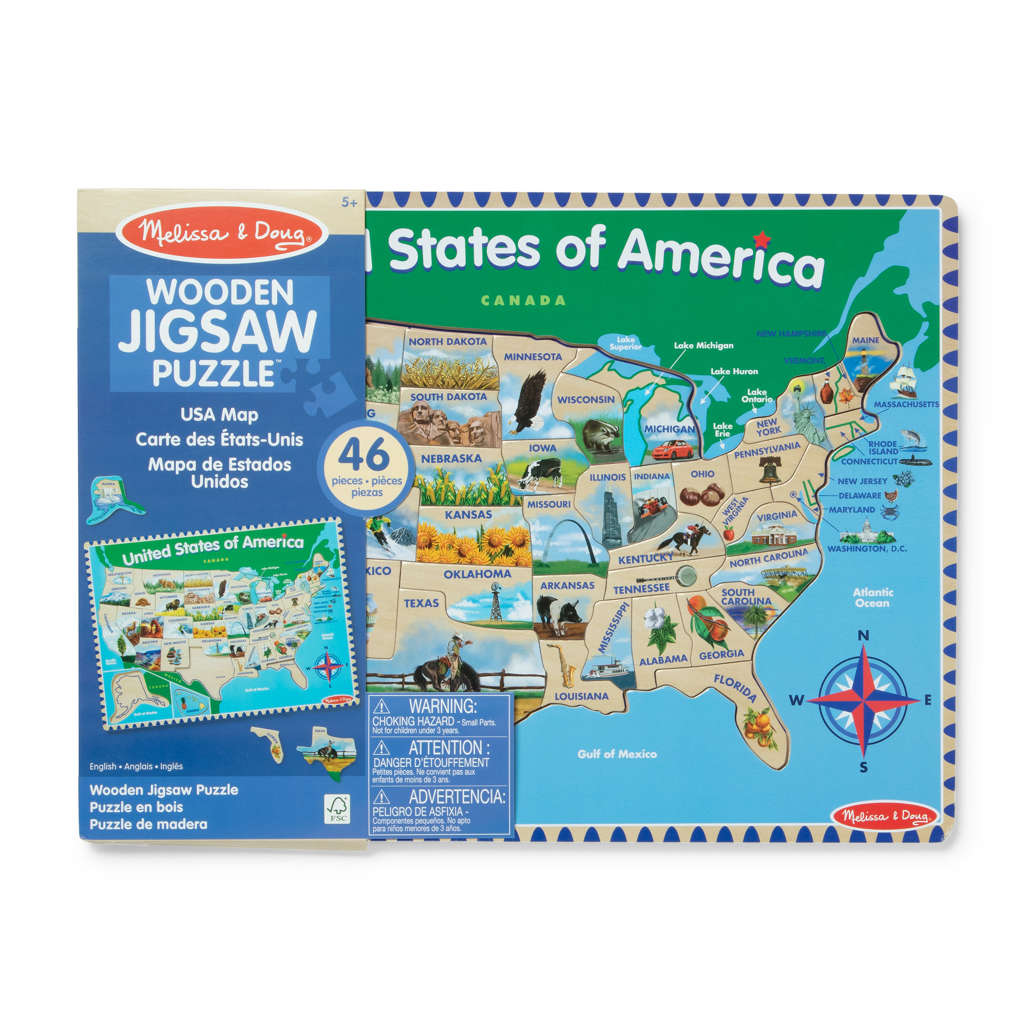Product: U.S.A. Map Wooden Puzzle - 45 Pieces