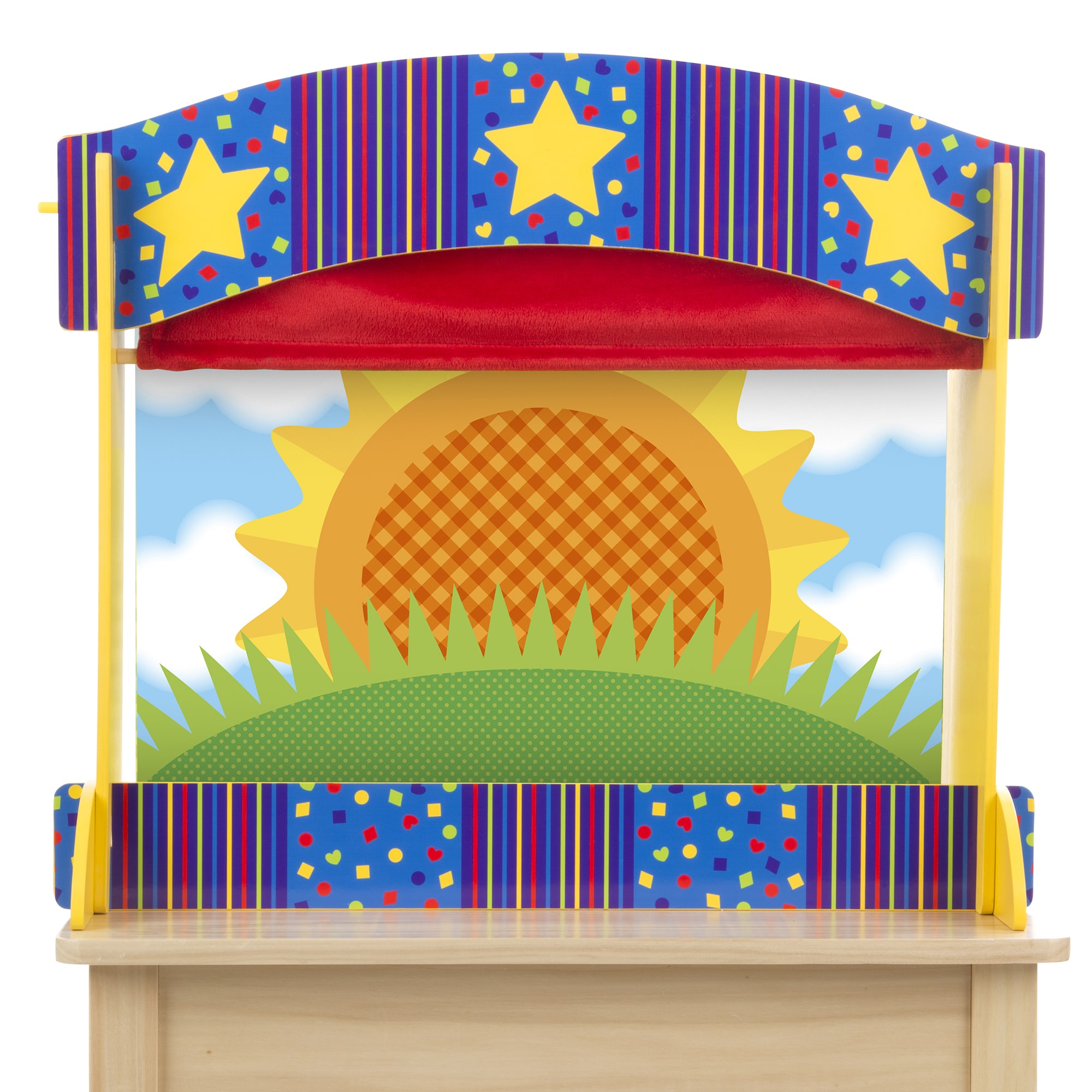 Bright Beginnings Wooden Puppet Theater with Removable Curtains and Bottom Magnetic Chalkboard